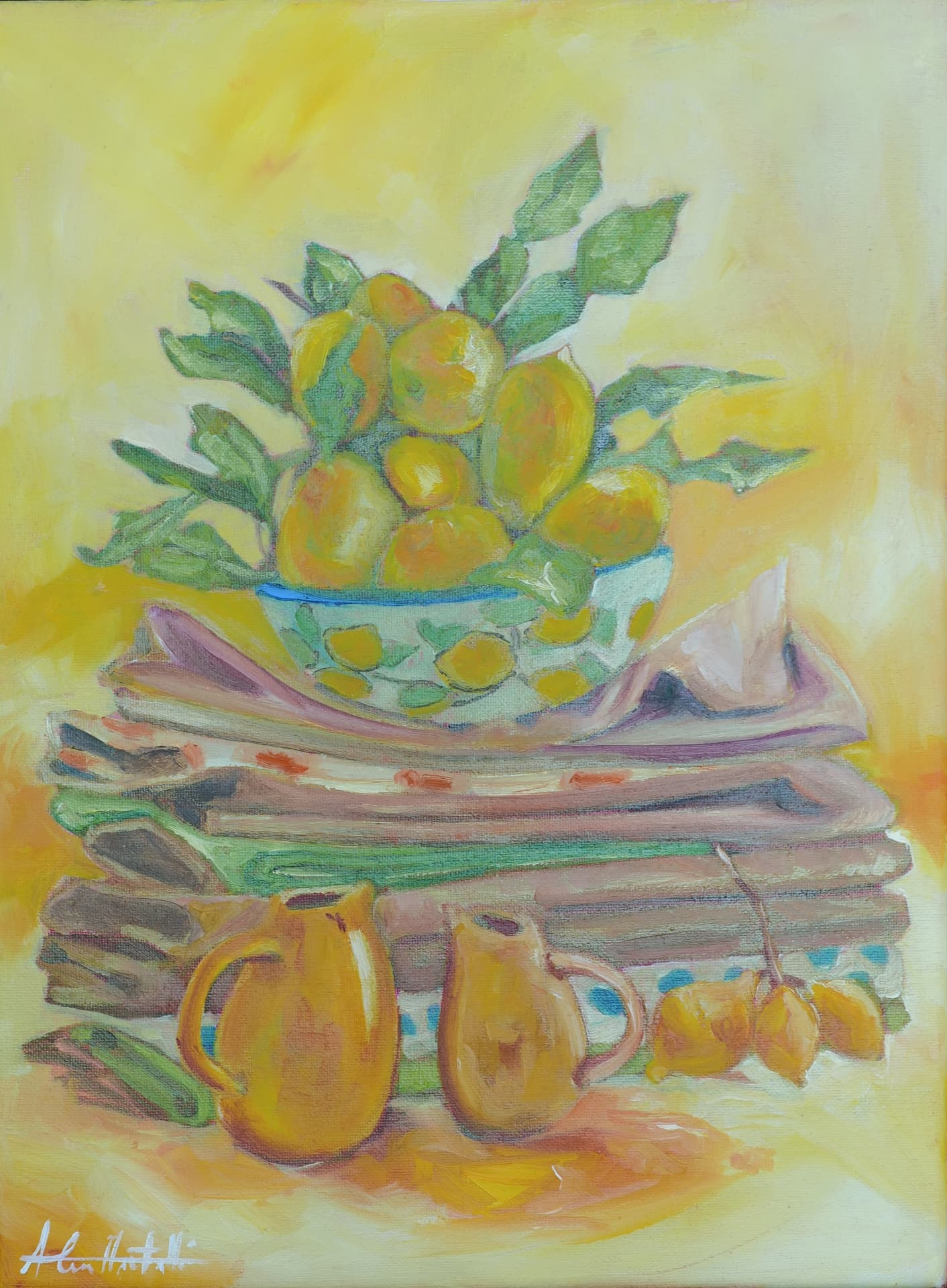 Lemons, oil painting, 30 × 40 cm, from the Mediterrean Still Life collection, by Alessia Martuscelli