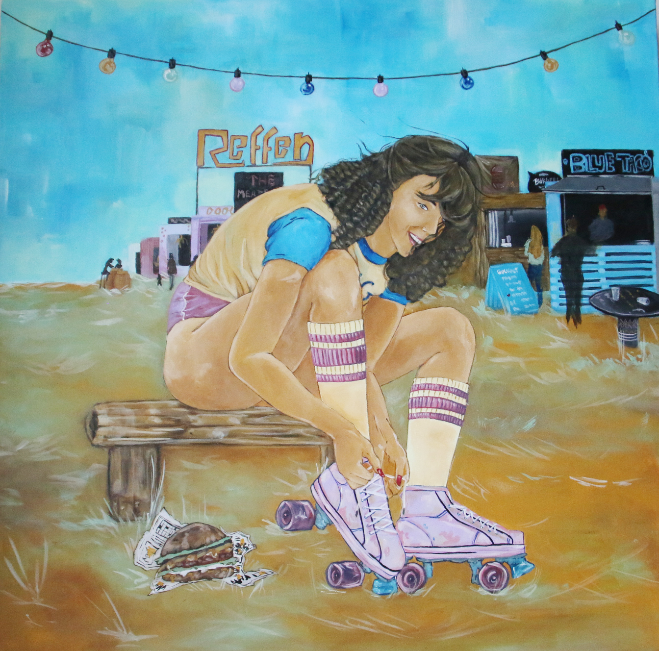 Reffen Skater girl, acrylic painting, 80 × 80 cm, from the Copenhagen collection, by Alessia Martuscelli