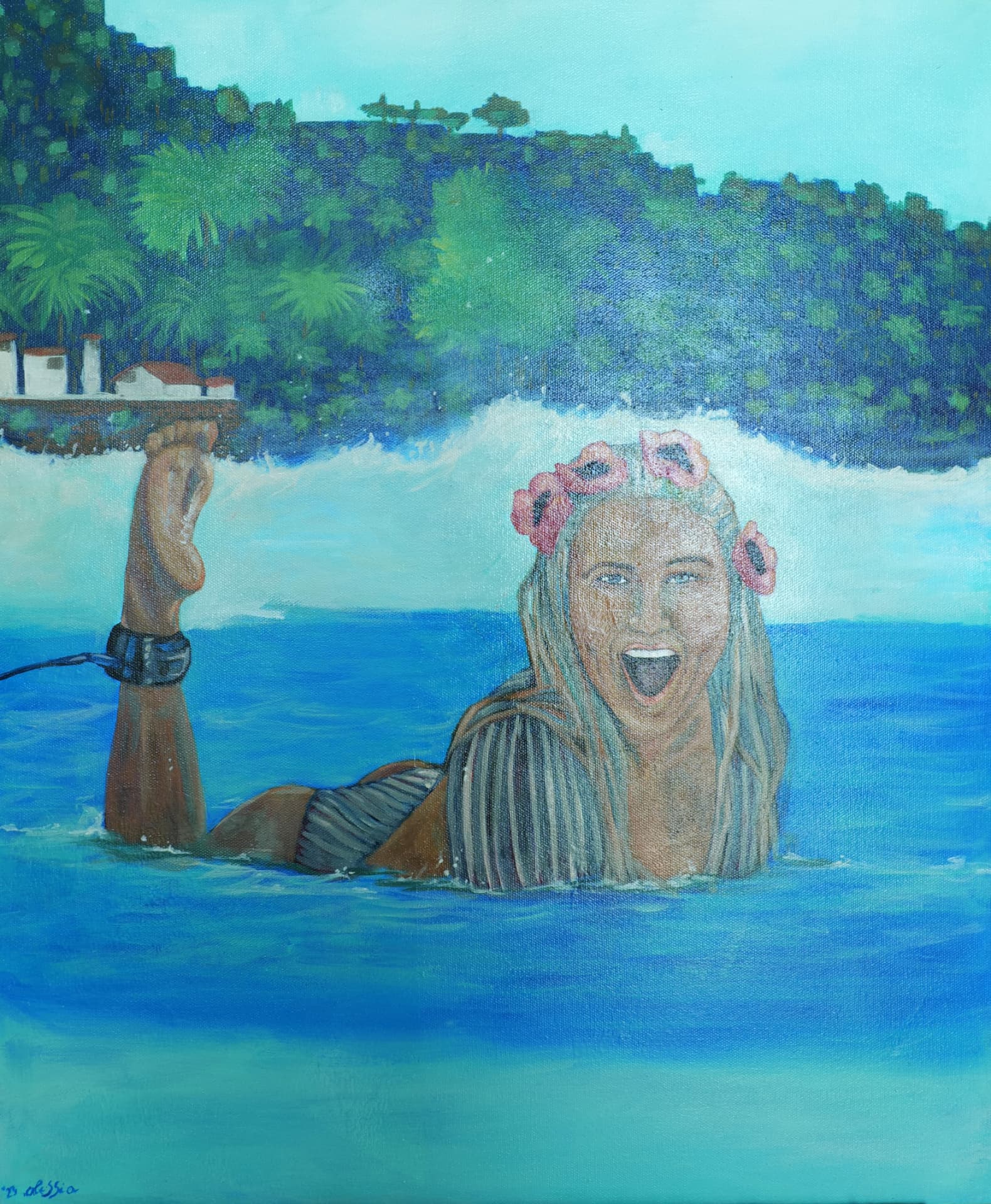 After tube, acrylic painting, 50 × 60 cm, from the Surfing collection, by Alessia Martuscelli