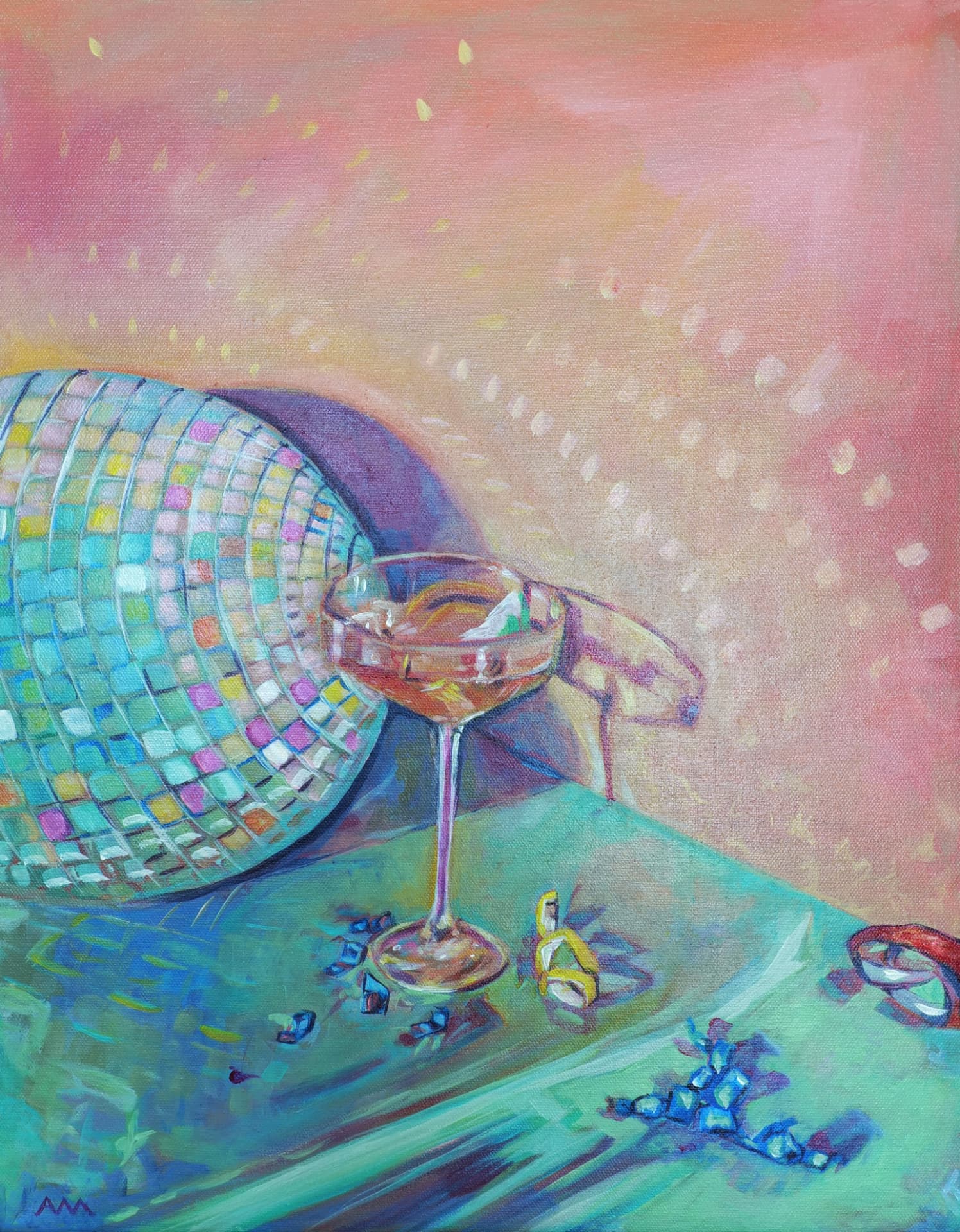 Private party, acrylic painting, 30 × 40 cm, from the Nordics Still Life collection, by Alessia Martuscelli