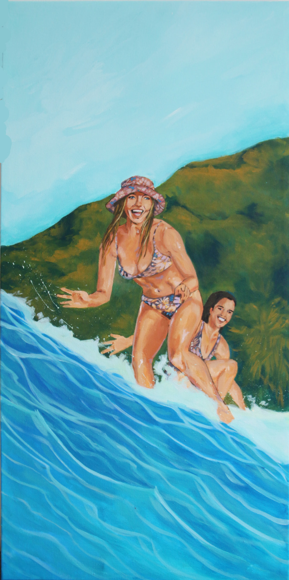 La laja, acrylic painting, 35 × 70 cm, from the Surfing collection, by Alessia Martuscelli
