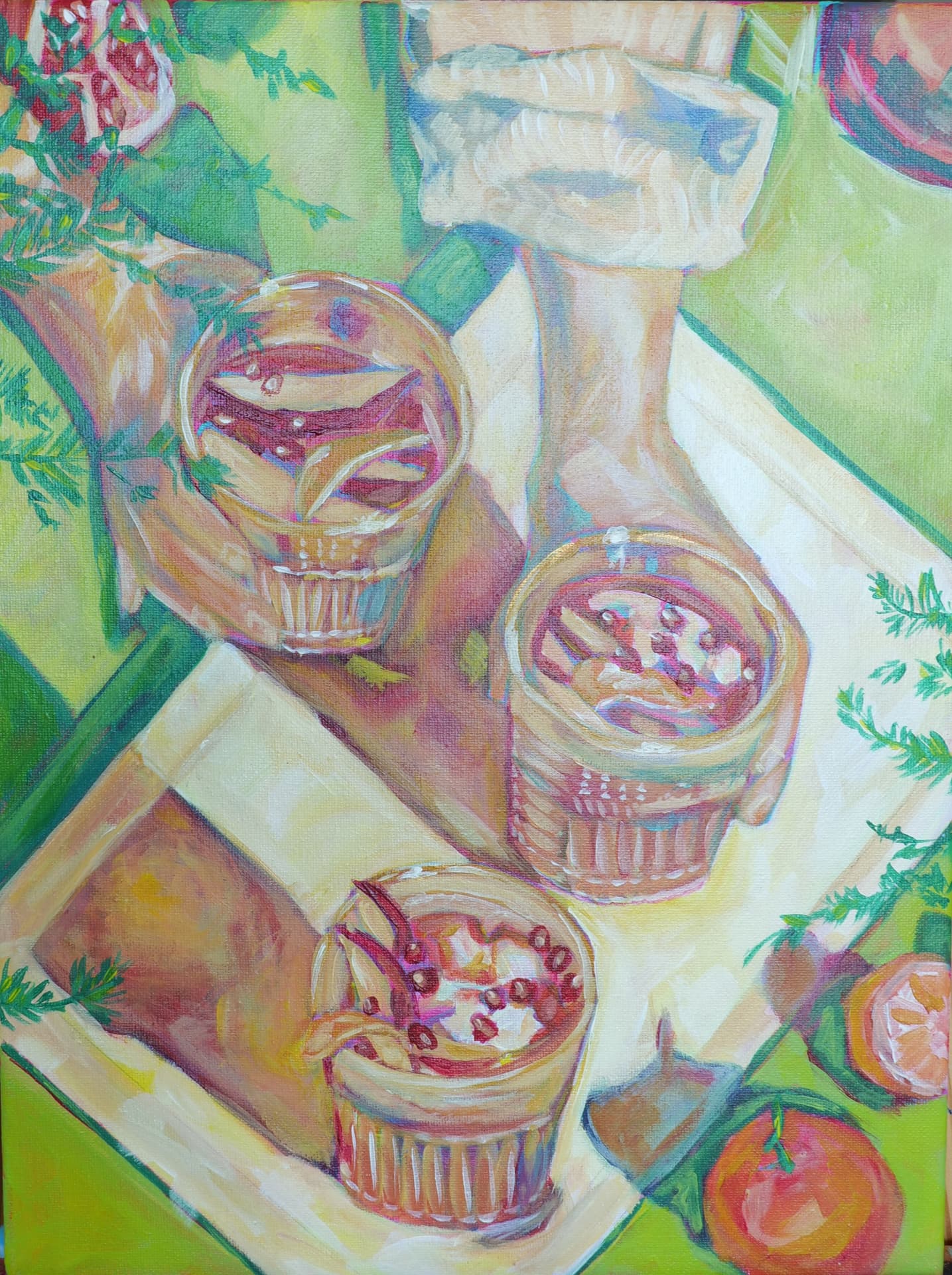 Aperitivo, acrylic painting, 30 × 40 cm, from the Mediterrean Still Life collection, by Alessia Martuscelli
