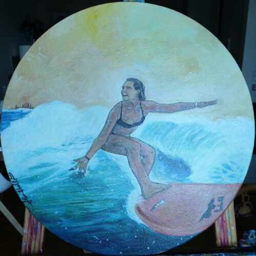 Gufy Girl – 40 × 40 cm Original Surf Painting