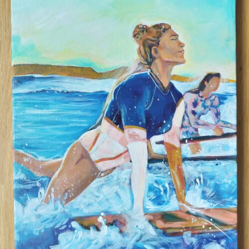 Girlfriends Surfing at Sunset