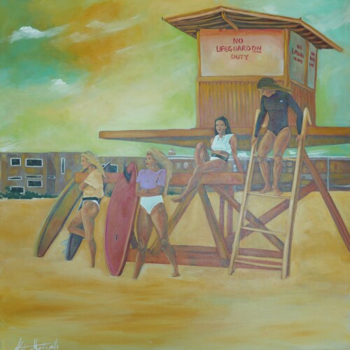 No Lifeguard on Duty – 80 × 80 cm Surf Painting