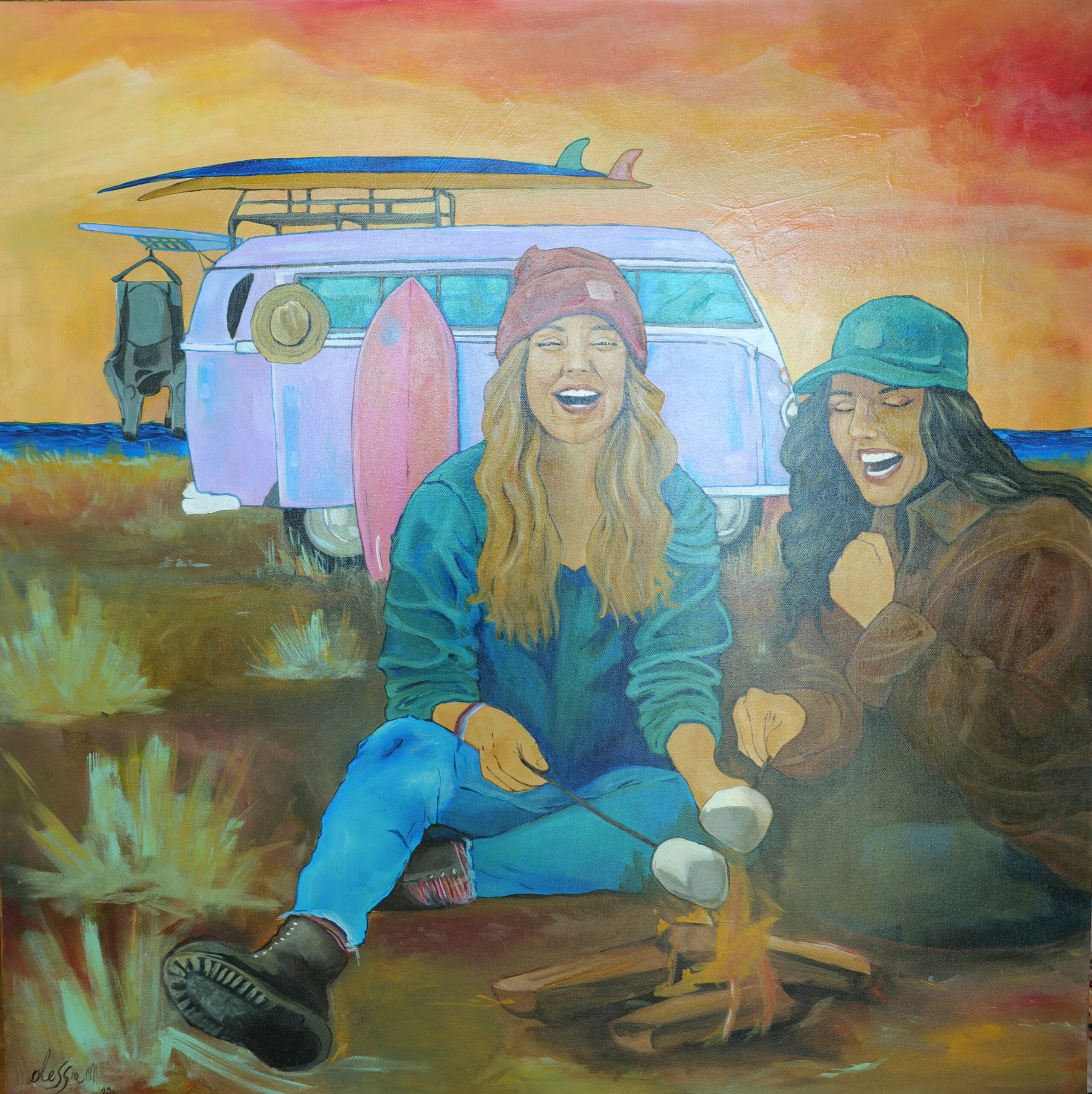 Northern Coasts – 100 × 100 cm Surf Camping Painting