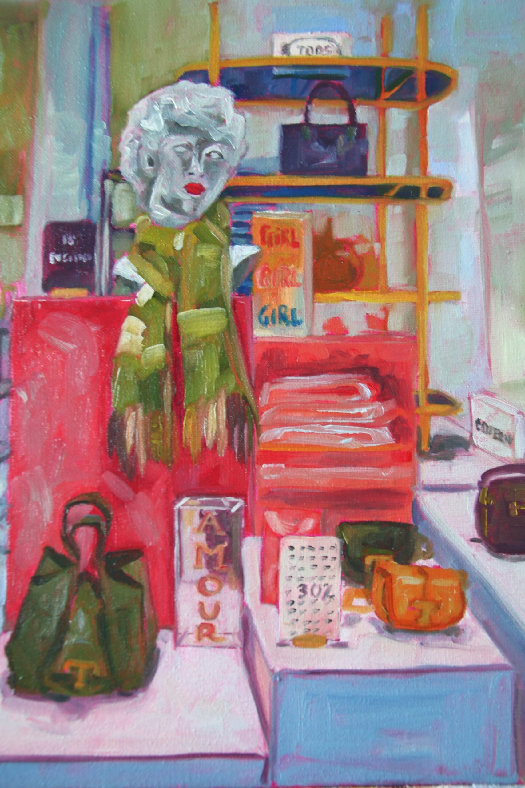 Illum Sales, original painting by Alessia Martuscelli depicting the festive atmosphere and illuminated displays of Illum department store in Copenhagen.