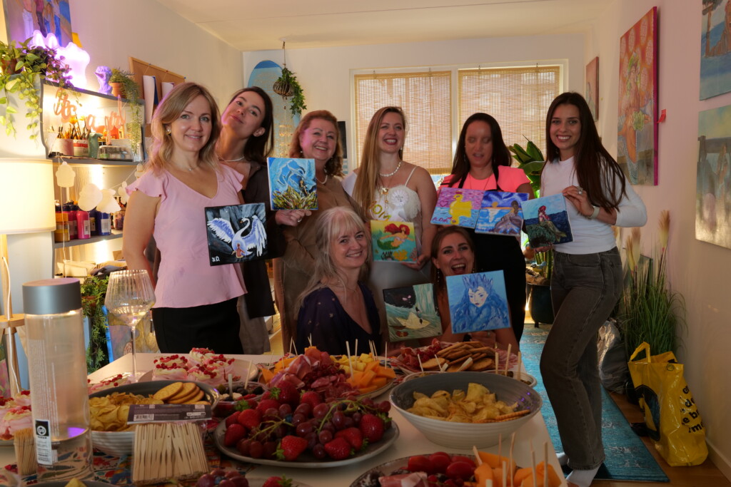 Painting and Wine workshop in a cozy home art studio overlooking the canal in Teglholmen, Copenhagen.